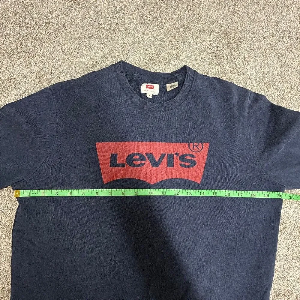 Levis Mens Small Navy Blue Batwing Logo Crew Neck Sweatshirt 100% Cotton Comfort